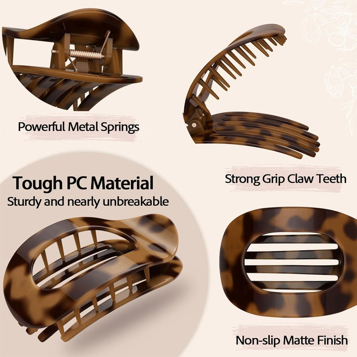 4 PCS Flat Hair Clips for Women, Curved Design Duckbill Hair Clips for Lying, Driving - Matte Strong Hold Hair Claw Clips for Thin, Thick Hair, Hair Accessories for Women and Girls (Leopard)