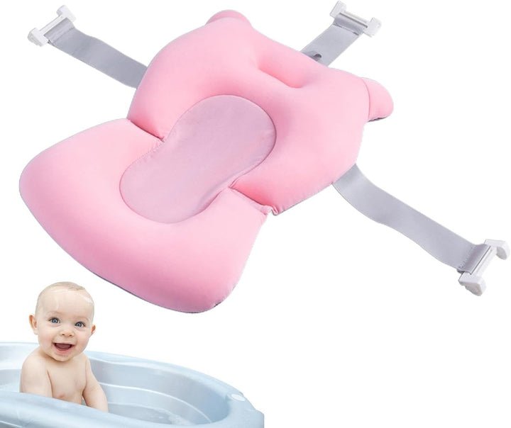 Baby Bath Cushion Bathtub Pad - Anti-Slip Babys Baths Cushions Mats, Soft and Comfortable Bathes Shower Accessories, Care Pads with Buckles and 3 Safety Belts for Home Traveling Use