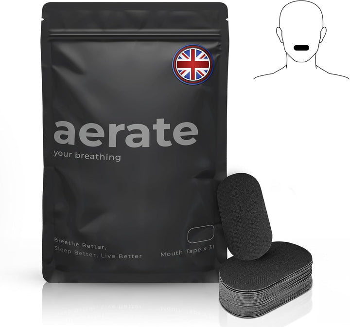 Mouth Tape for Sleeping - 31 Strips (Black) - Dermatologically Tested Snoring Aid for Men & Women, Improves Nasal Breathing, 95% Cotton, Rayon-Free, Strong yet Gentle Medical-Grade Adhesion