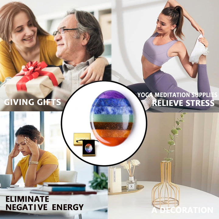 7 Chakra Crystal Worry Stone for Anxiety Relief for Adults,Healing Crystal Gifts for Women,Polished Crystal Gemstone Thumb Stone Mindfulness Gifts Small Gifts Stocking Fillers Women