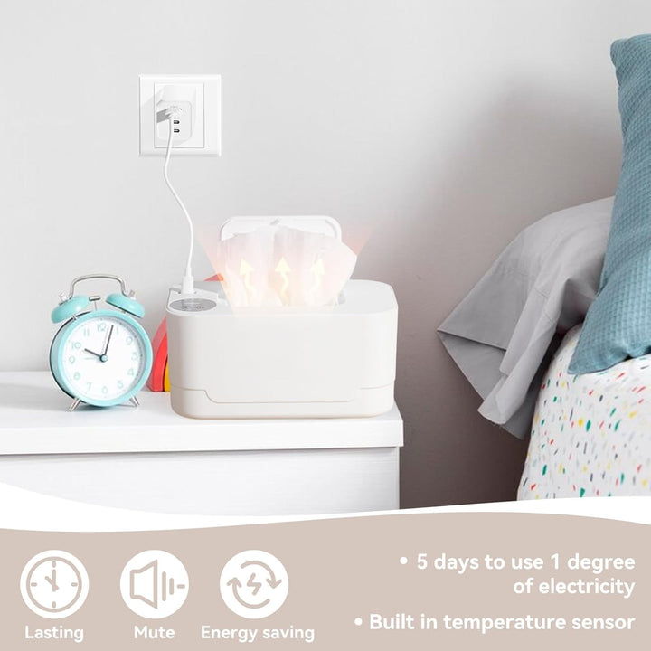 Portable Wet Wipes Heater, Thermostat Large Capacity Baby Wet Wipes Dispenser Household Wet Wipe Diaper Wamer for Car Home Baby Nursery (White)