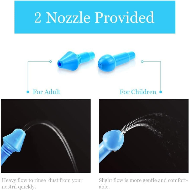 Neti Pot, Sinus Rinse Bottle 300Ml, Nose Cleaner, Nasal Irrigation System with 30 Nasal Wash Salt Packets and Sticker Thermometer for Adult & Kid BPA Free(300Ml,Blue)