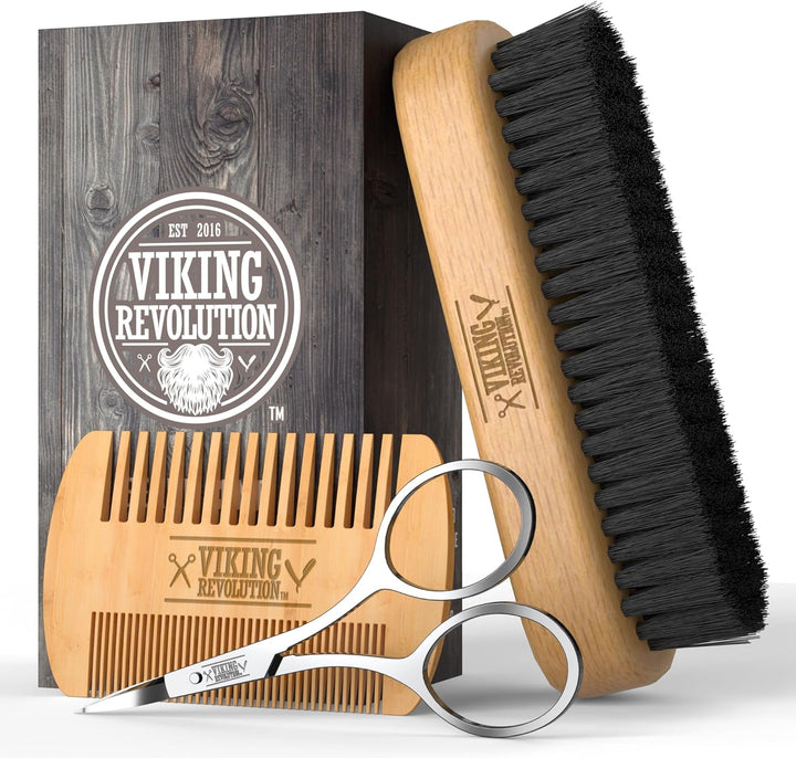 - Beard Brush for Men - Natural Boar Bristle Brush and Dual Action Pear Wood Beard Combs with Velvet Travel Pouch - Mens Gifts - 3 Pieces