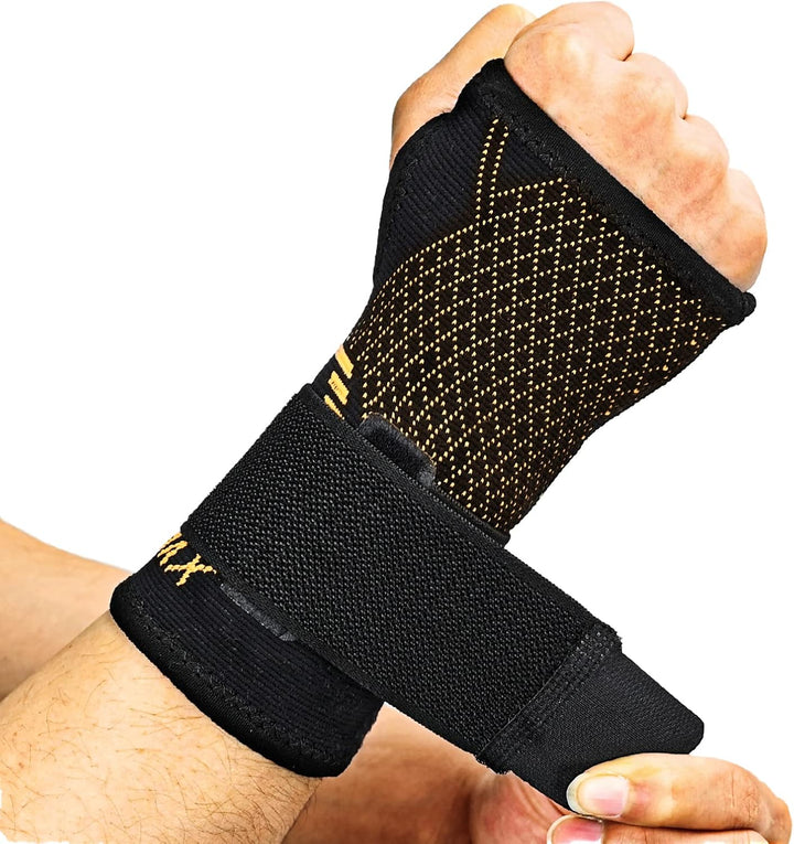 Wrist Support Sleeve 1 Pair, High Copper Infused Compression Brace with Thumb Loop, Left/Right Palm Hand for Carpal Tunnel, Arthritis, Tendonitis, Pain Relief, Sport Black, M