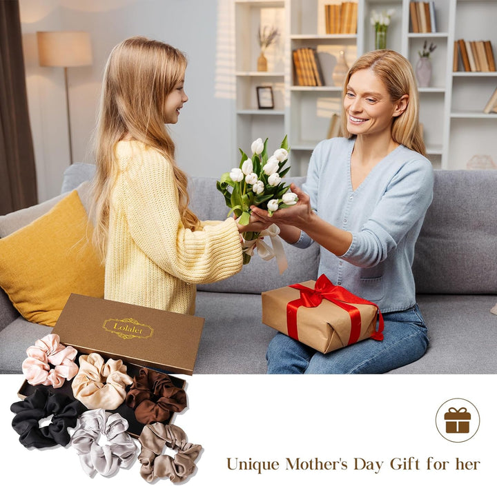 Scrunchies for Women Girls, Satin Hair Scrunchies Softer than Silk Hair Ties, Big Scrunchy Ponytail Holder with Elastic Hair Bands for Thick Thin Curly Hair -6 Pack, Style A