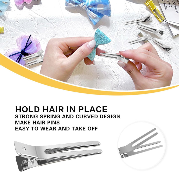 50 Pieces 4.5Cm Double Prong Metal Hair Curl Clips - Rustproof Alligator Hairpins for Styling and Pin Setting Sections