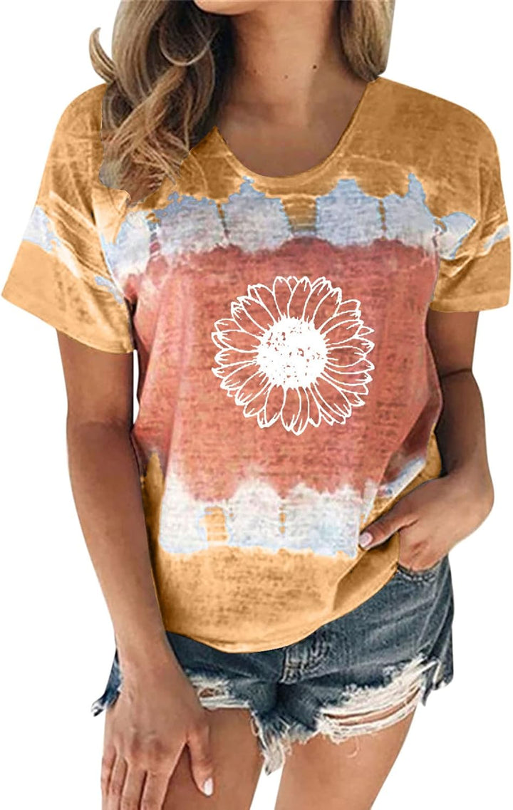 Women'S T-Shirt Summer Women'S Blouse Short Sleeve Floral Print T-Shirt Clothing Woman Basic Shirt Pullover Crew Neck Clothes T-Shirt Tops Casual Plain Tops Women'S Blouse