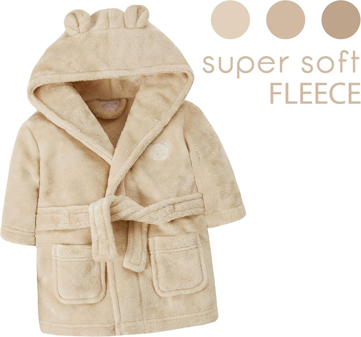 Baby Girls Boys Unisex Hooded Robe with Embroidered Teddy Bear and 3D Ears Size 0-24 Months