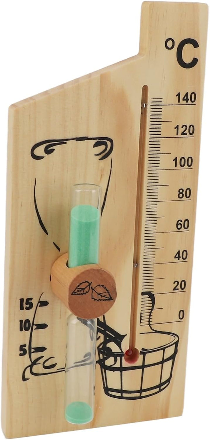 Sauna Thermometer Hourglass, Golden Elegant Design Sauna Temperature Gauge Sand Timer 0-140 Degree Celsius Wood for Hotel