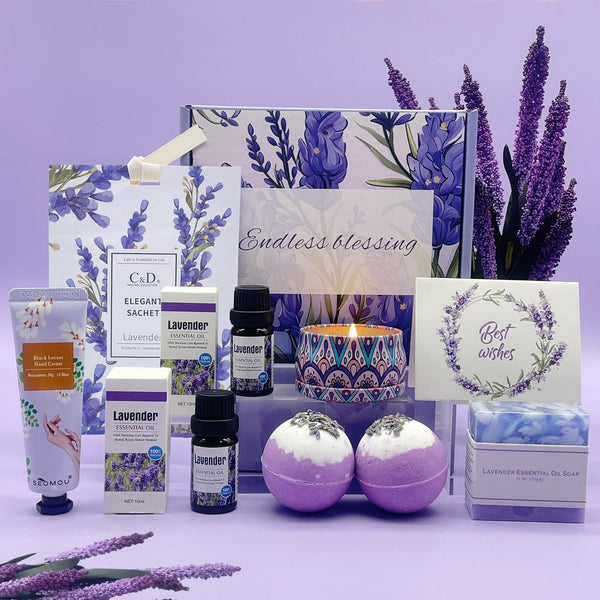 Pamper Birthday Gifts for Women, Unique Friend Gifts for Her, Lavender Self Care Get Well Soon Gifts Set for Mum Sister Wife, Spa Bath Set Bath Bombs Present, Christmas Valentines Mothers Day Gift Box