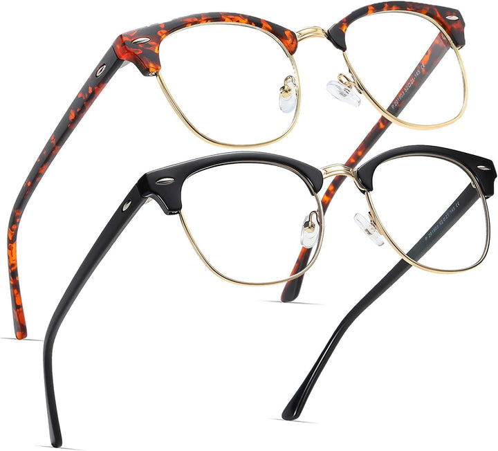 2 Pack Blue Light Blocking Glasses, anti Blue Light Gaming Glasses, Retro Fashion Frame Non-Prescription Lens, anti Fatigue Headache Computer Screen Glasses for Women and Men,Unisex round Glasses