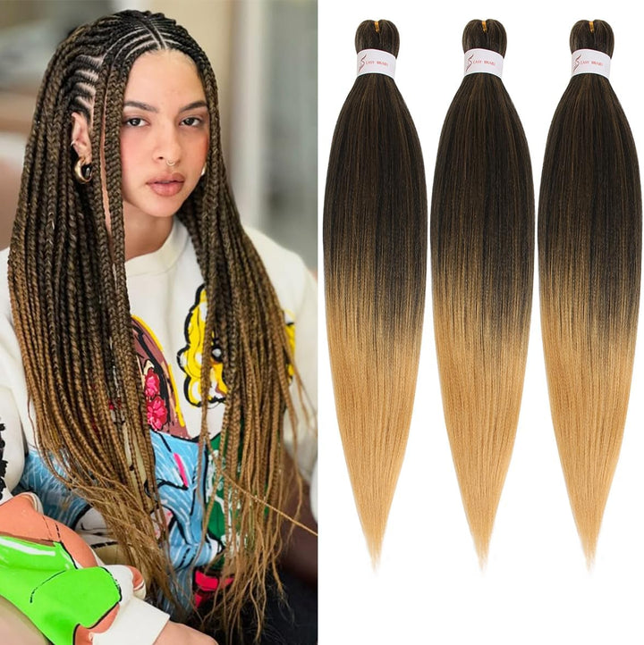 3 Packs Pre Stretched Braiding Hair Extension Yaki Texture EZ Braids Hair for Coi Leray Braids Black Braiding Crochet Hair Extensions /30 Inch 1B#