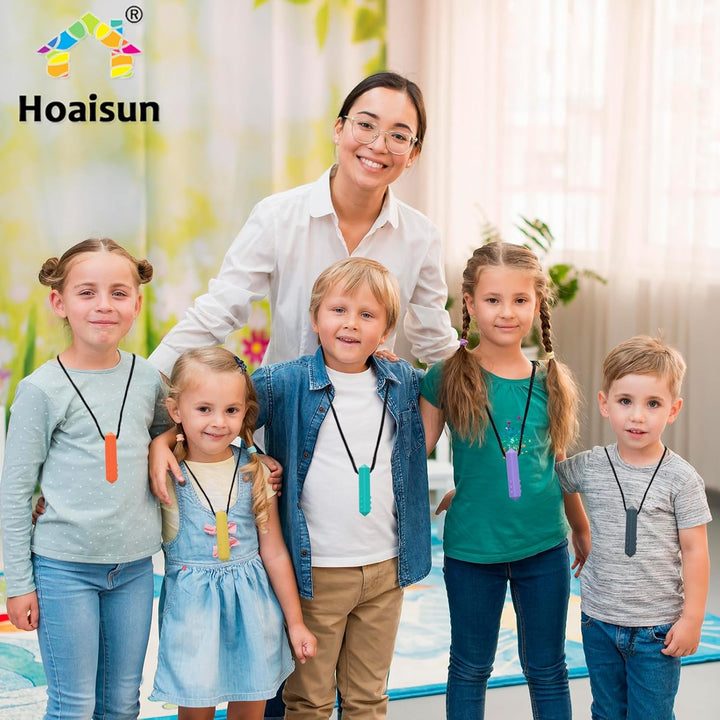 Sensory Chew Necklace Buddy 8 Pack, Diamond Shape Chew Toys for Autistic Children with ADHD, SPD, Biting, Silicone Teething Necklace Chewy Toys for Autism Reduce Chewing Anxiety Fidget