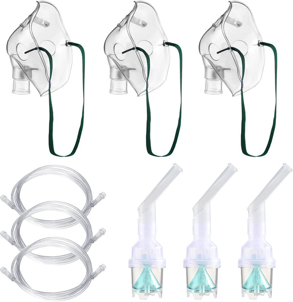Nebuliser Kit 3 Pack with Nebuliser Mask Inhaler Chamber 2M Soft Tubing Nebuliser Replacement Set for Adults Universal Compatibility with Most Nebuliser Machine