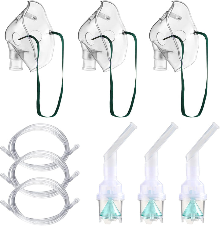 Nebuliser Kit 3 Pack with Nebuliser Mask Inhaler Chamber 2M Soft Tubing Nebuliser Replacement Set for Adults Universal Compatibility with Most Nebuliser Machine