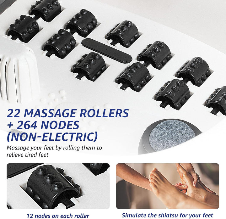Foot Spa, Foot Bath Massager with Heater Bubbles Vibration Auto & Manual Electric Temperature Control, Pedicure Pumice Stone, Warm Soak Relief with 22 Removable Rollers and 264 Massage Nodes