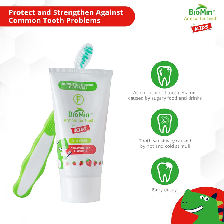 F for Kids Toothpaste - Strawberry Flavour for 3-6 Years of Age - Toddler Toothpaste for Stronger and Healthier Teeth - Vegan-Friendly