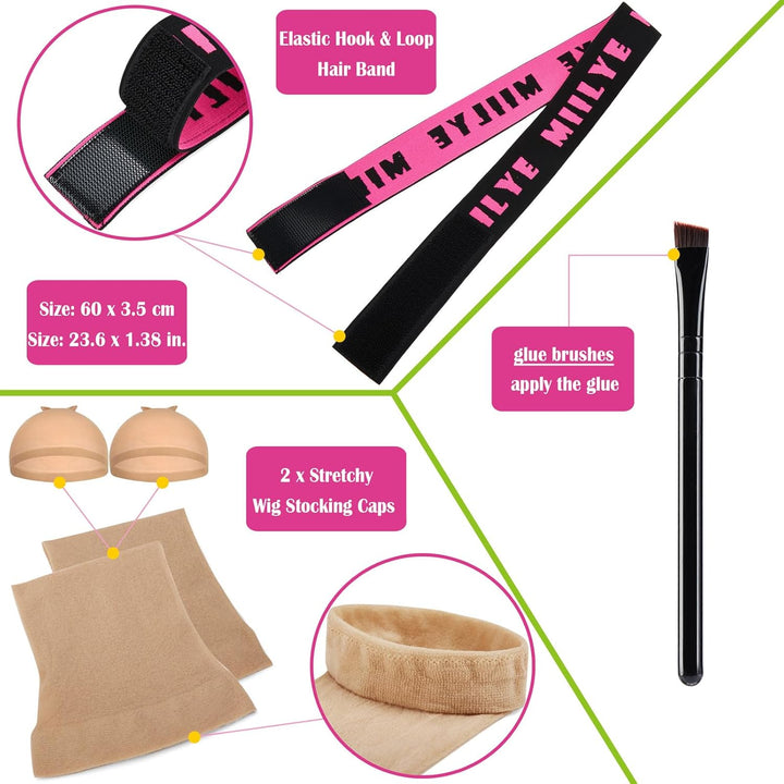 Wig Glue for Front Lace Wigs and Remover Set, Invisible Waterproof Bonding Glue + Solvent + Lace Melting Band + Application Brush