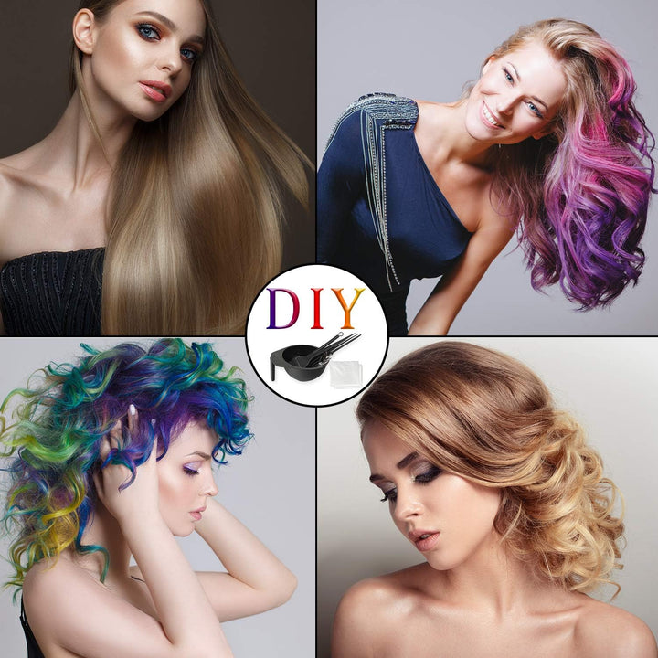 Hair Dye Coloring Set, Hair Tinting Comb and Mixing Brush Bowl,Ear Cover Mixing Spoon Hair Clips Gloves and Disposable Shawl，Diy Salon.