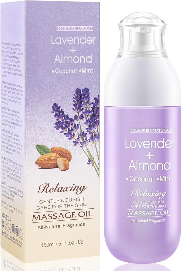 Massage Oil for Warming, Relaxing Massage Oil Lavender Almond Peppermint and Coconut Massage Oils for Massage Moisturizing Body Oil for Men and Women 5.1 Fl.Oz