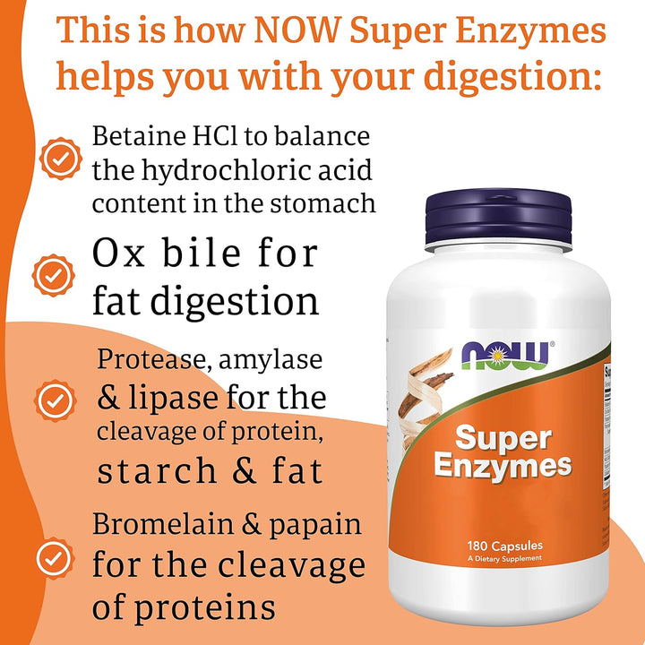 Foods, Super Enzymes, 180 Capsules, Lab-Tested, Enzyme Blend, Gluten Free, Soy Free