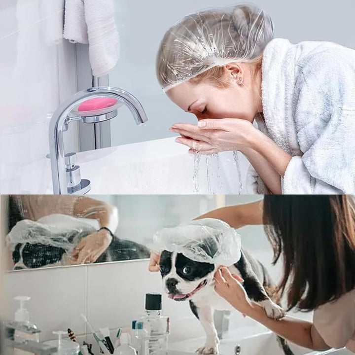 50Pcs Shower Caps Disposable,Plastic Elastic Bath Cap,Waterproof Shower Cap,Waterproof Hair Caps for Home Use, Hotel, Spa, and Hair Salon(42Cm)