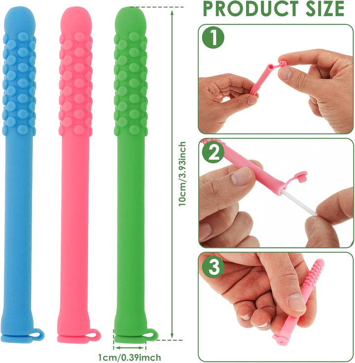 3 Pcs Silicone Chew Tubes Breathing Sticks with Essential Oil for Soothing the Senses and Aiding Concentration
