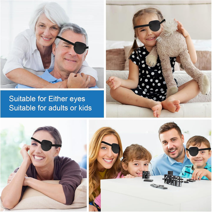 2 Pcs Eye Patches,Eye Patch for Adults,3D Medical Adjustable Eyepatch for Right or Left Eye,One Eye Cover for Lazy Eye,Pirate Costume(Black)