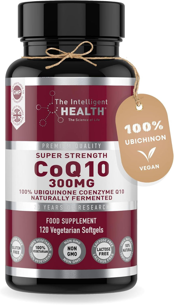 Ubiquinone Co Enzyme Q10 Softgel Capsules, Super Strength Vegan Friendly Naturally Fermented High Absorption Coq10 Capsules Made in the UK to GMP Standards -  (90 Count, 300 Mg)