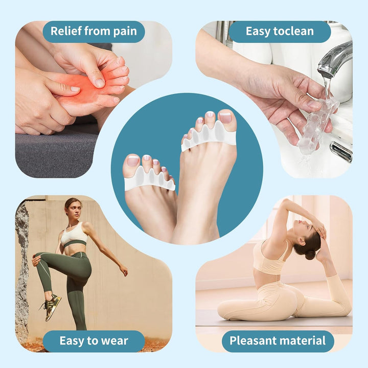 Toe Separator,Gel Toe Spacers for Overlapping Toes-[4 Pcs]-Washable and Reusable Toe Straighteners,Dividers to Correct Bunions,Hammertoes,Relief Restore Feet