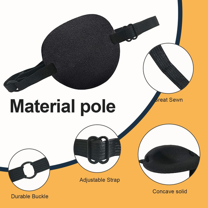 2PCS Eye Patches for Adults Kids,Adjustable Eye Patch,Pirate Eye Patches,Medical Eye Patch, Amblyopia Lazy Eye Patches for Left or Right Eyes, Black