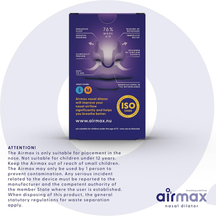 Airmax Nasal Dilator Trial Pack | anti Snore Device | 76% More Air for Better Breathing & Snoring Relief | Guaranteed Fit (1X Small & 1X Medium)
