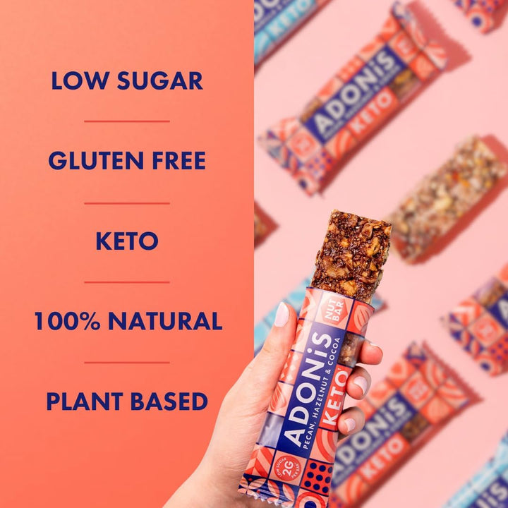 Pecan, Hazelnut & Cocoa Keto Bars (16X35G) | Vegan/Keto-Friendly | 100% Natural Keto Snacks | Gluten Free/Sugar Free/Palm Oil Free | Low Sugar, Low Calorie & Low Carb | Ideal for a Keto Diet