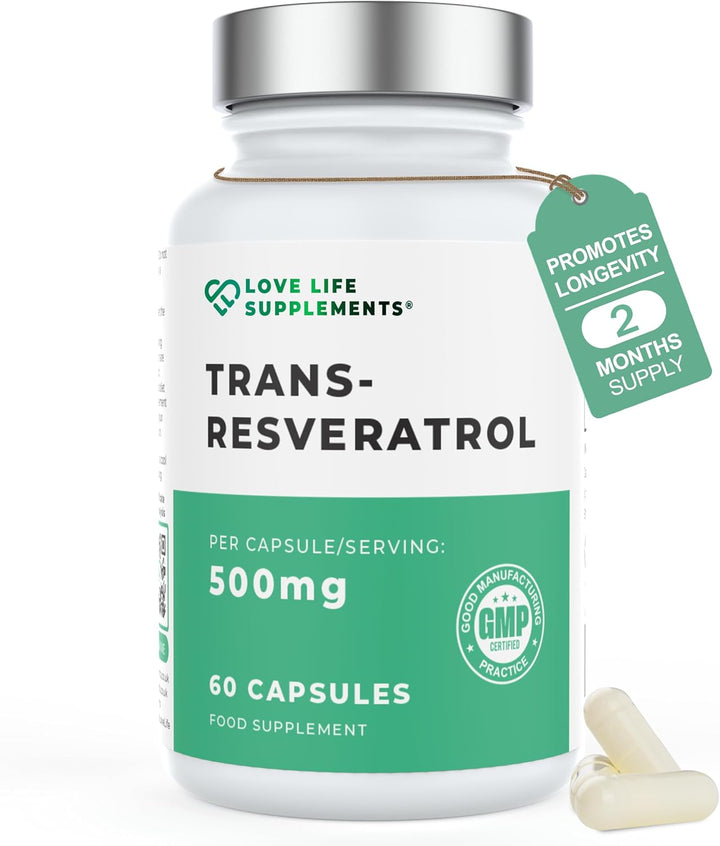 High Strength Trans-Resveratrol - 98% Purity (3Rd Party Tested) | 500Mg X 60 Capsules / 60 Servings | from Japanese Knotweed Root Extract | Pure Fill (Nothing Else Added) |