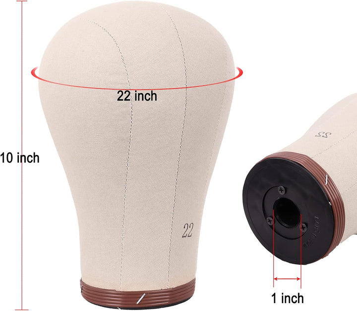 Wig Head Cork Canvas Block Head for Making Wigs Mannequin Head with Stand Head Pins (22 Inch, Brown/Beige)