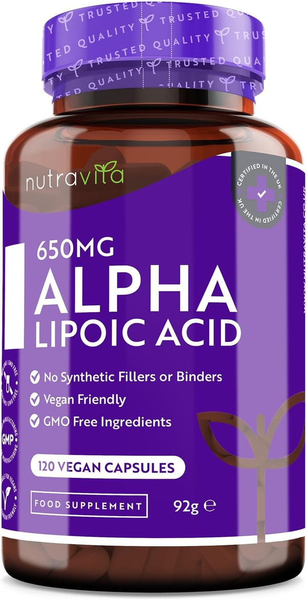 Alpha Lipoic Acid 650Mg – 120 High Strength ALA Vegan Friendly Capsules – 4 Month Supply – Alpha-Lipoic Acid – No Synthetic Binders or Fillers – Made in the UK by