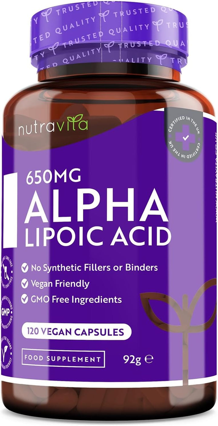 Alpha Lipoic Acid 650Mg – 120 High Strength ALA Vegan Friendly Capsules – 4 Month Supply – Alpha-Lipoic Acid – No Synthetic Binders or Fillers – Made in the UK by