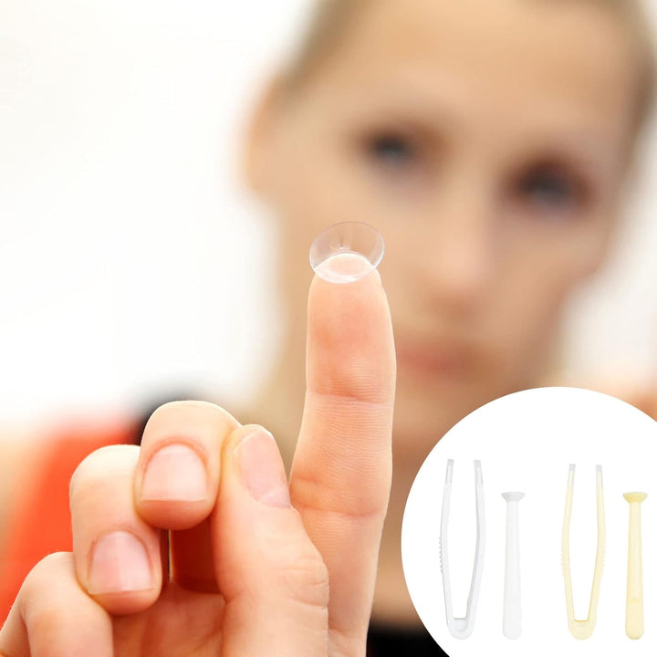 4 Pack Contact Lens Remover and Inserter Tool for Soft Lenses, Portable Contact Lens Applicator with Tweezers & Storage Case for Outgoing, Travelling - White & Yellow