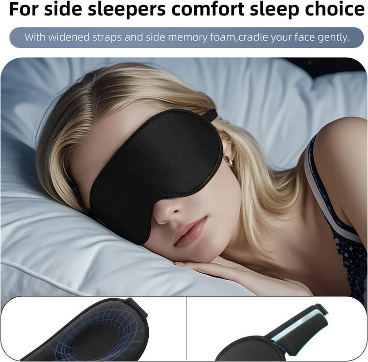 100% Blackout Sleep Mask for Women Men, Zero Eye Pressure Eye Mask, Sleeping Mask for Side Sleepers, Lycra Fabric 3D Contoured Cup Blindfold with Adjustable Strap for Home/Work, 3D Black