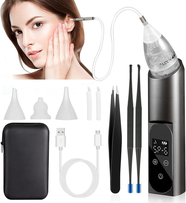 Ear Vacuum Wax Remover, Ear Wax Removal,5 Levels Strong Suction Ear Wax Remover, USB Charge Ear Wax Vacuum, Reusable Ear Wax Removal Kit, Electric Ear Wax Remover for Adults and Kids (Black)