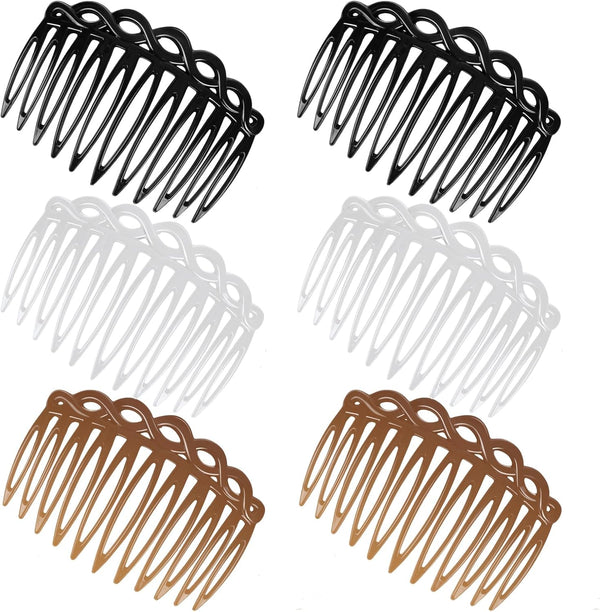 6 Pcs French Hair Side Combs, Women Hair Comb Accessories Set Plastic Twist Decorative Comb Hair Clips 3 Colors Bridal Wedding Veil Teeth Hair Combs for Multiple Hairstyles Girls Women