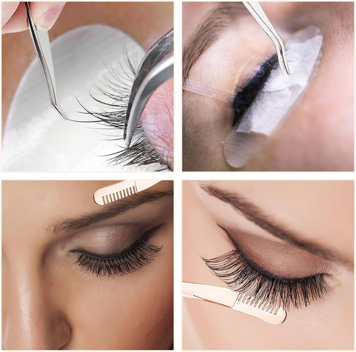 2 Pcs Eyelash Tweezers, Stainless Steel Eyelash Extension Tweezers, Lash Tweezer with Comb