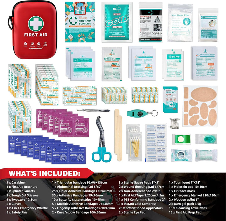 First Aid Kit - 170 Pieces Hard Case and Lightweight - Includes Instant Cold Pack,Emergency Blanket for Travel, Home, Office, Vehicle