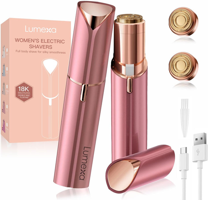 Facial Hair Remover Women, Lady Shaver for Women, Rechargeable Hair Remover Painless Face Hair Trimmer for Face Hair, Lips, Peach Fuzz, Bikini Body-White