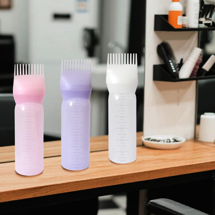 3 Pieces Hair Oil Applicator Bottle Root Comb Hair Dye Brush Applicator Bottle with Graduated 6 Ounce Scale (3 Colors)