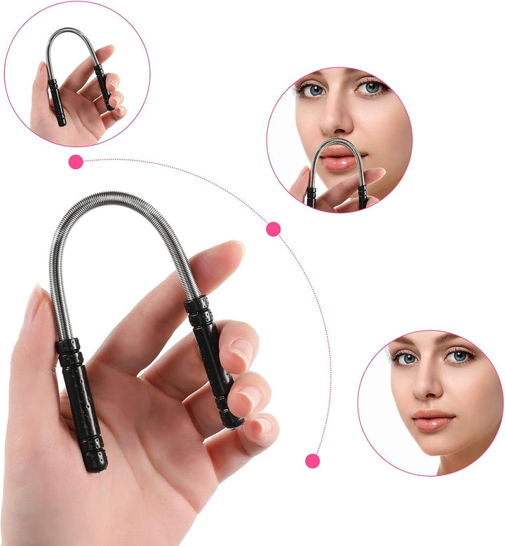 2 Pieces Facial Hair Remover Spring Eyebrow Face Epilator Threading Tool Remove Hair from Upper Lip, Chin, Cheeks and Neck for Women Girls or Men (Black, Rose Red)