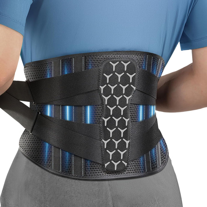 Back Support Belt for Lower Back Pain Relief with 7 Stays, Adjustable Back Brace Support for Work, Heavy Lifting, Lumbar Support Belt for Sciatica Scoliosis (Blue, M)