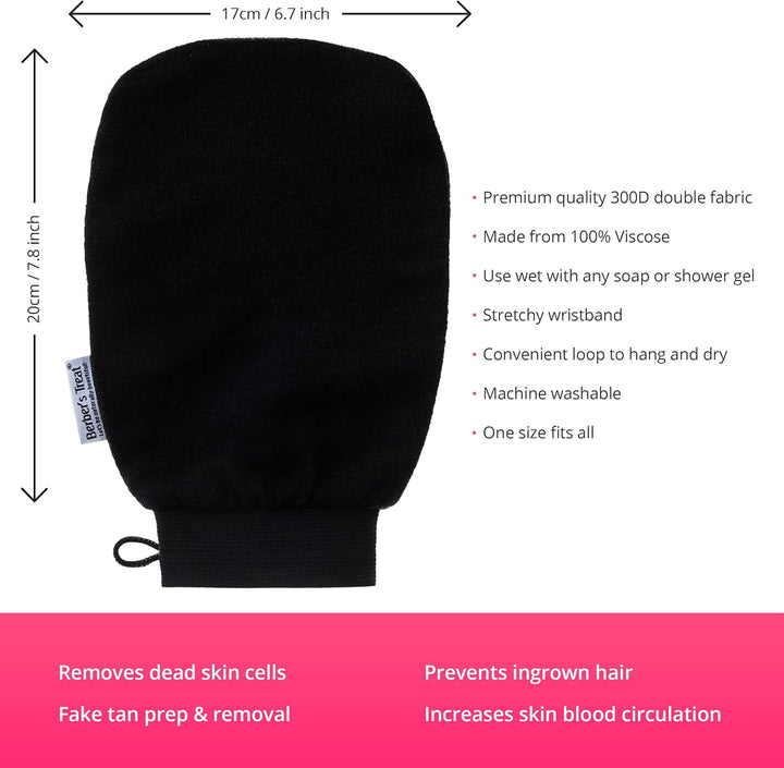 Kessa Exfoliating Glove - Scrub and Remove Dead Skin Cells, Ingrown Hair Treatment, Tan Remover Mitt (Black)