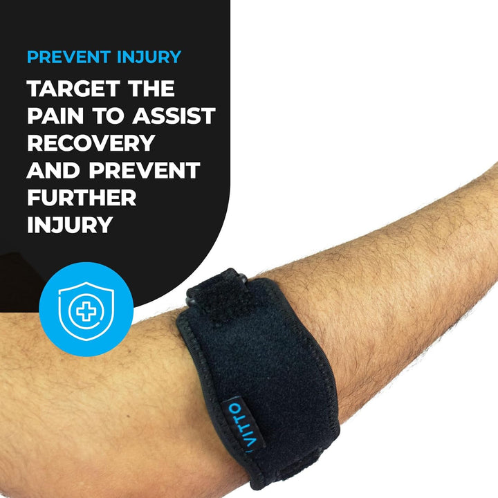 Tennis Elbow Support Strap - Compression Brace for Tendonitis, Arthritis, Injury - Elbow Support for Men & Women, Golfers Elbow (Adjustable Strap, Single)