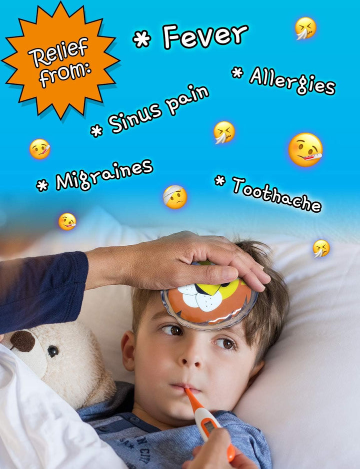 Cold Compress for Kids, Reusable Kids Ice Pack - Fever, First Aid, Boo Boos, Pain Relief, Bruises - Warm Soother for Toddler Headache, Bumps, Injury - 3 Pack for Boys (Shark, Penguin, Lion)